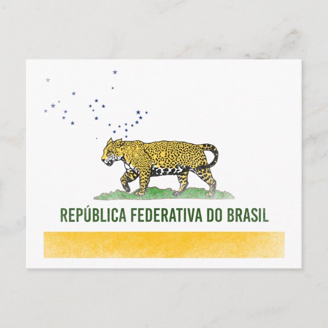 Brasilianische Flagge Jaguar - Brasilien, Kaliforn Postkarte (Vorderseite)