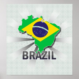 Brasilianische Flagge Karte 2.0 Poster