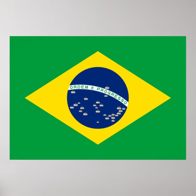 Brasilianische Flagge mit Curling Rocks Poster (Vorne)