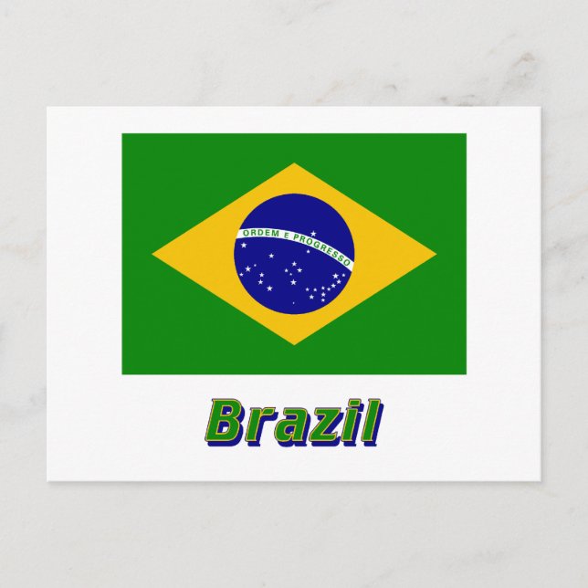 Brasilianische Flagge mit Namen Postkarte (Vorderseite)