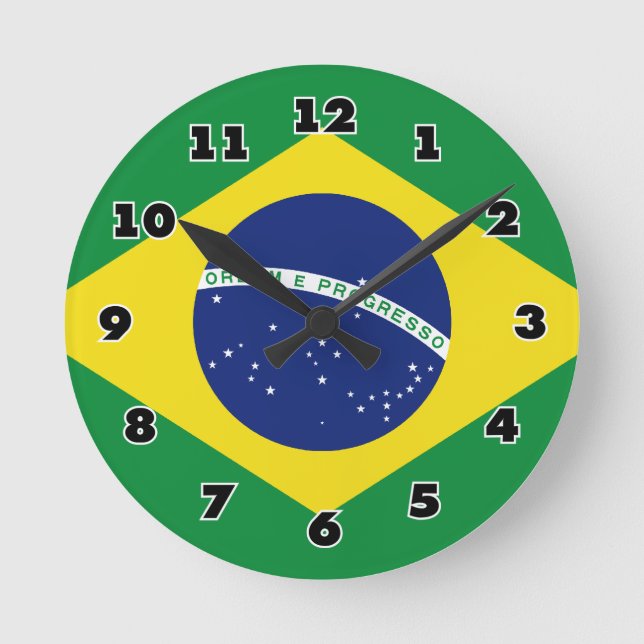 Brasilianische Flagge mit Rund-Mauer-Uhr Runde Wanduhr (Vorderseite)