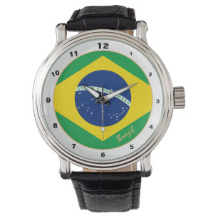 Brasilianische Flagge und brasilianische trendige Armbanduhr