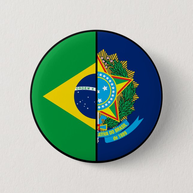 Brasilianische Flagge und Wappen Patriotisch Button (Vorderseite)