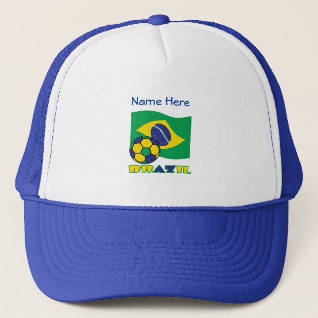 Brasilianische Flaggen-Fußball-Ball Blue Personali Truckerkappe (Vorderseite)