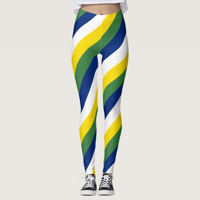Brasilianische Flaggenfarben diagonal gestreift Leggings (Vorderseite)
