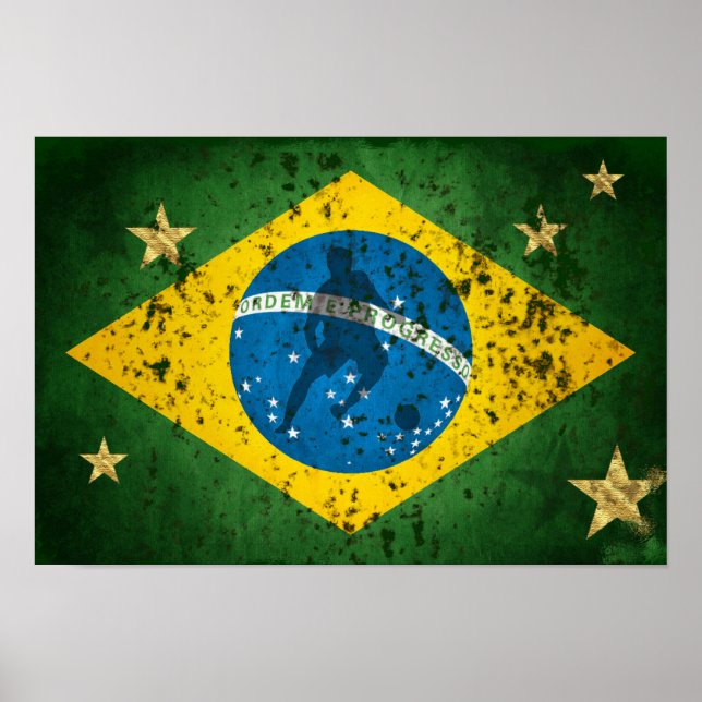 Brasilianische Grunge-Flagge für Brasilianer Fußba Poster (Vorne)