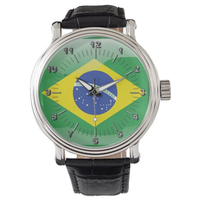 Brasilianische Hochglanzflagge Armbanduhr (Vorderseite)