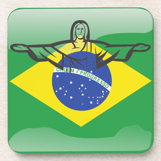 Brasilianische Hochglanzflagge Untersetzer (Vorderseite)