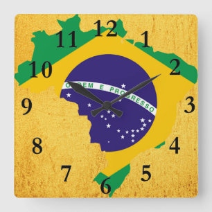 Brasilianische Landesflagge Quadratische Wanduhr