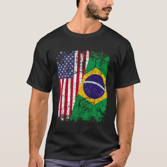 Brasilianische Roots Halb-Amerikanische Flagge Bra T-Shirt (Vorderseite)