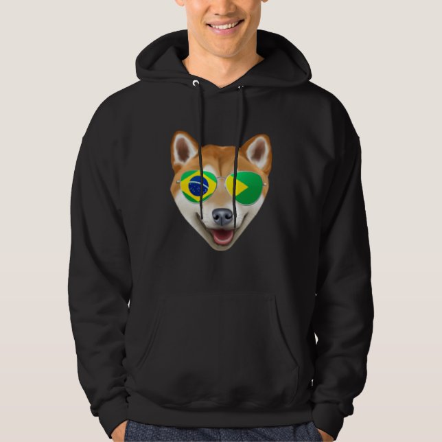 Brasilianischer Flagge Shiba Inu Hund Brasilien Ta Hoodie (Vorderseite)