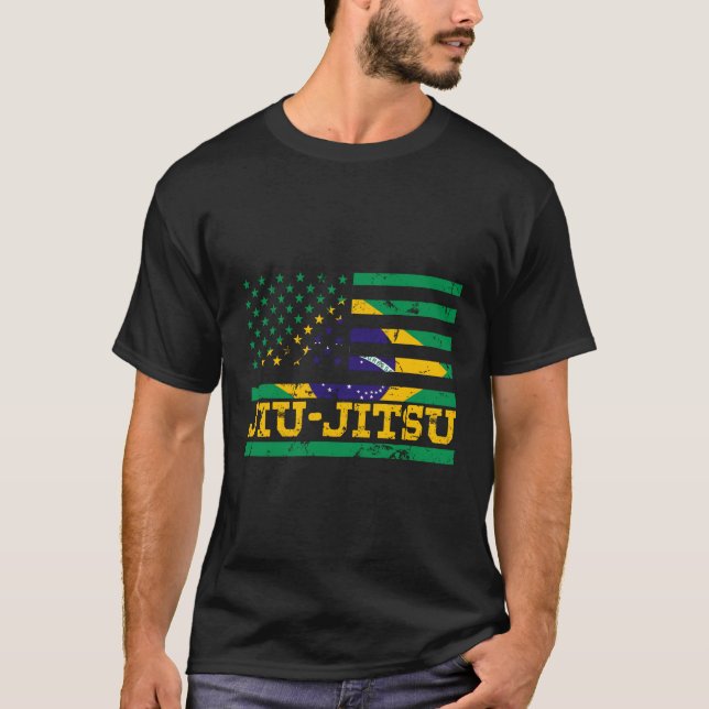 Brasilianischer Jiu Jitsu American Flag US Sports T-Shirt (Vorderseite)
