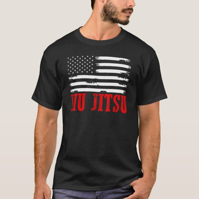 Brasilianischer Jiu Jitsu American Flag Usa Sports T-Shirt (Vorderseite)
