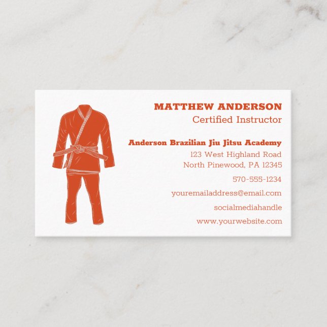 Brasilianischer Jiu Jitsu BJJ Schulleiter Orange Visitenkarte (Vorderseite)
