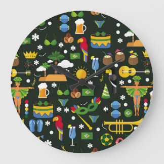 Brasilianischer Karneval, Vintage flache Textur. Große Wanduhr