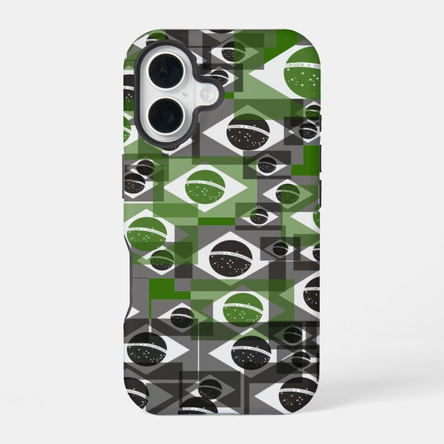 Brasilianisches Flaggenmuster iPhone 16 Hülle (Rückseite)