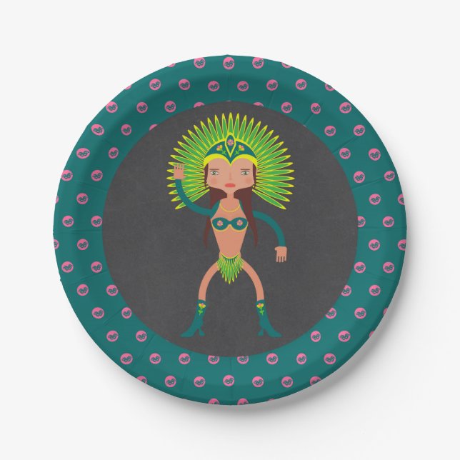 Brasilianisches Samba-Mädchen Geburtstagsparty Pappteller (Vorderseite)
