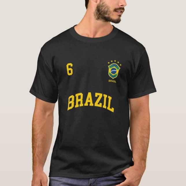 Brasilianisches Team Sportnummer 6 Fußball Brasili T-Shirt (Vorderseite)