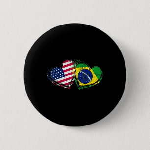 Brasilien Amerikanische Flagge Herz Brasilianische Button