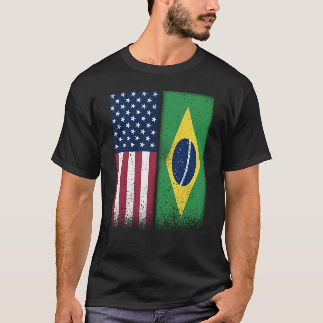 Brasilien Brasilianische amerikanische Flaggen Pro T-Shirt (Vorderseite)