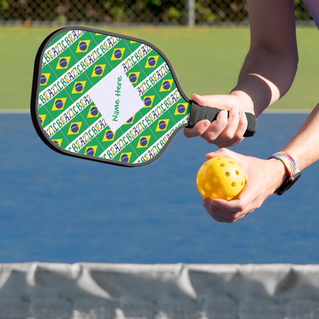 Brasilien Brasilianische Flagge gepflasterte grüne Pickleball Schläger (InSitu)