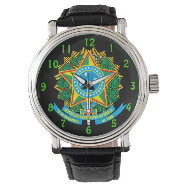 Brasilien* Coat of Arms Custom Wristwatch Armbanduhr (Vorderseite)