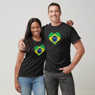 Brasilien Flag Farben Herz T - Shirt
