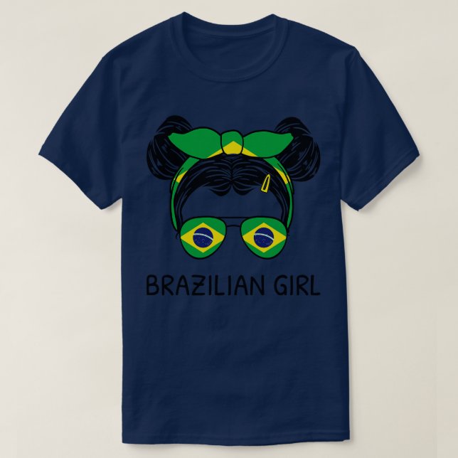 Brasilien Flagge Brasilianisches Mädchen mit Messy T-Shirt (Design vorne)