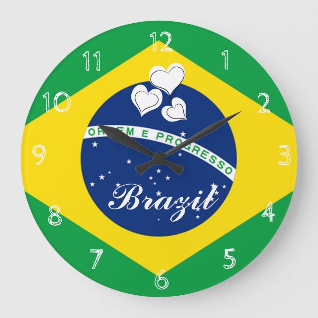 Brasilien-Flagge Große Wanduhr (Vorderseite)