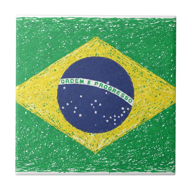 Brasilien-Flagge *Hand-sketch* Brasilianer Fliese (Vorderseite)