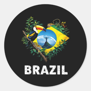 Brasilien Flagge Toucan Jungle Herz Runder Aufkleber