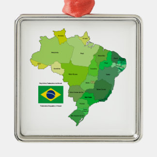 Brasilien-Flagge und politische Karte Silbernes Ornament
