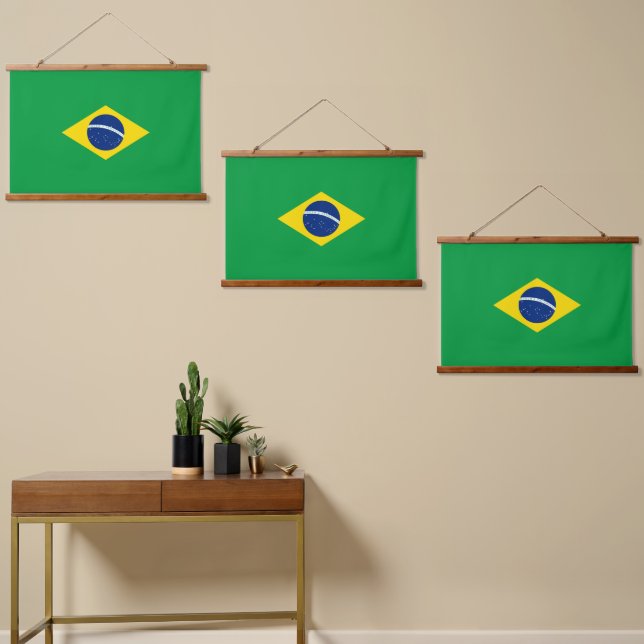 Brasilien-Flagge Wandteppich Mit Holzrahmen (Asymmetrisch)