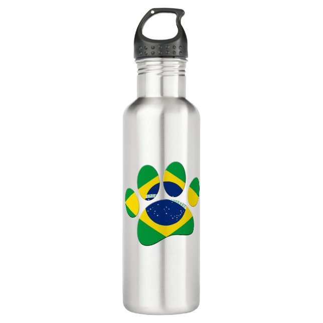 Brasilien Flaggen Dog Paw Print Edelstahlflasche (Vorderseite)