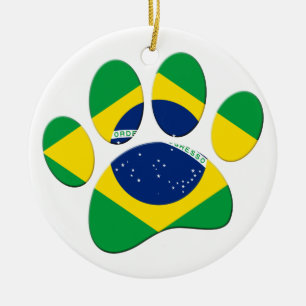 Brasilien Flaggen Dog Paw Print Keramik Ornament