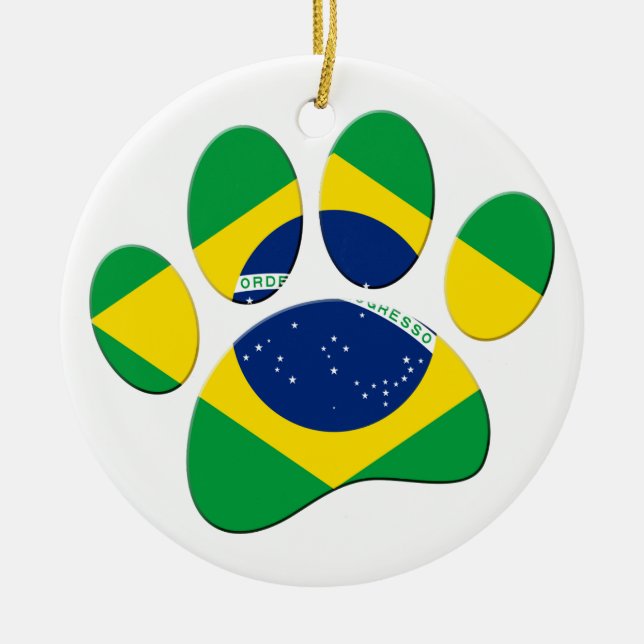 Brasilien Flaggen Dog Paw Print Keramik Ornament (Vorne)