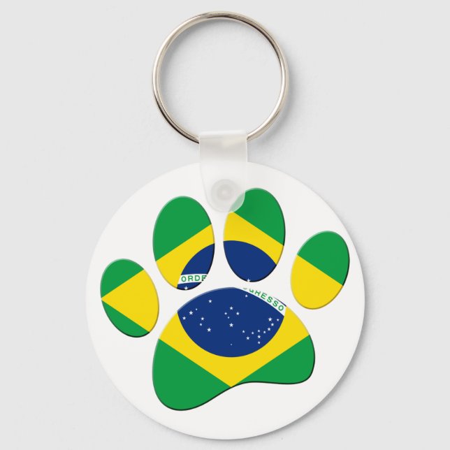 Brasilien Flaggen Dog Paw Print Schlüsselanhänger (Vorderseite)