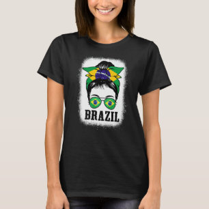 Brasilien Fußball Ball Messy Bun Mama Brasilianisc T-Shirt