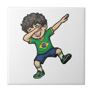 Brasilien Fußball Dab Junge Vintage Vector T-Shirt Fliese