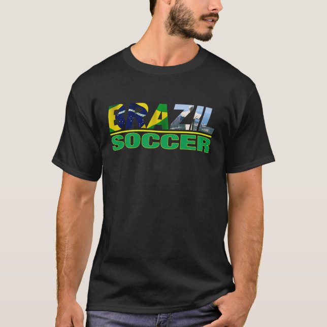 Brasilien-Fußball mit Flaggen-Schwarz-T-Shirt T-Shirt (Vorderseite)