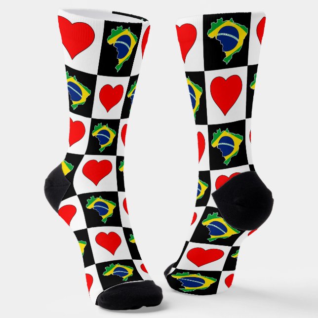 Brasilien Herz Muster Brasilianische National Flag Socken (Gewinkelt)