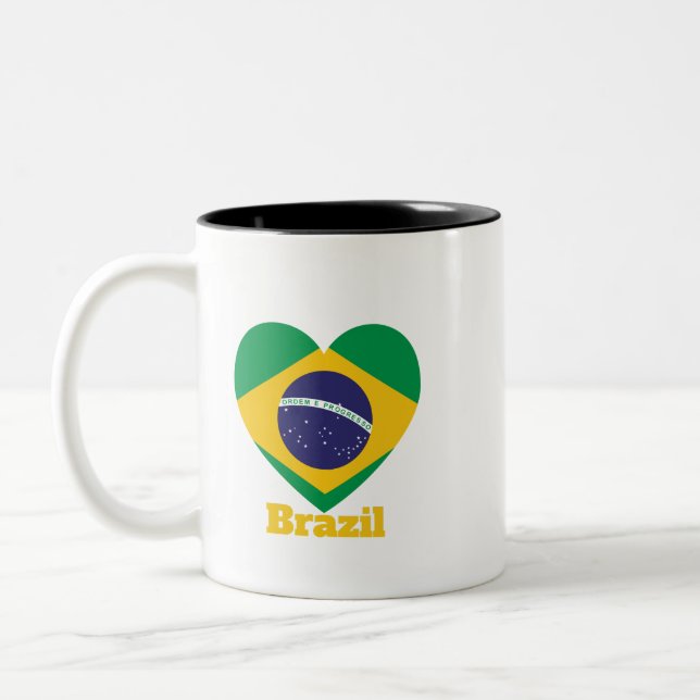 Brasilien Herzenflagge Zweifarbige Tasse (Links)