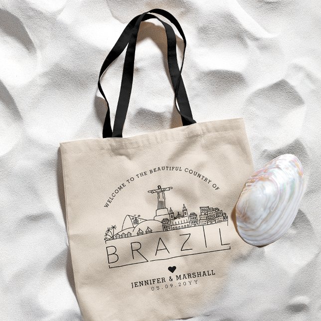 Brasilien Hochzeit | Stilisierte Skyline Tote Bag Tragetasche (Von Creator hochgeladen)