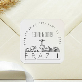 Brasilien Hochzeit | Voradressierter Umschlag Aufk Quadratischer Aufkleber