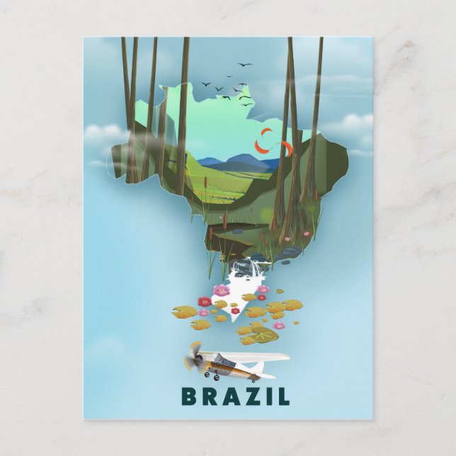 Brasilien Karte Illustriertes Reiseplakat (Vorderseite)