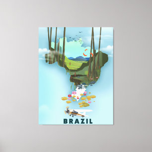 Brasilien Karte Illustriertes Reiseplakat Leinwanddruck