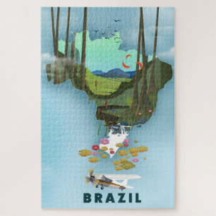 Brasilien Karte Illustriertes Reiseplakat Puzzle