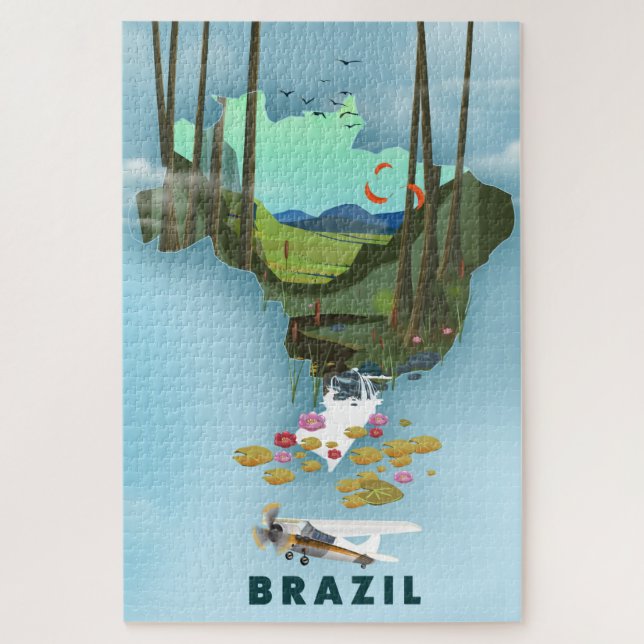 Brasilien Karte Illustriertes Reiseplakat Puzzle (Vertikal)