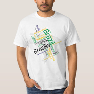 Brasilien Karte Silhouette Stadt Namen Word Cloud T-Shirt