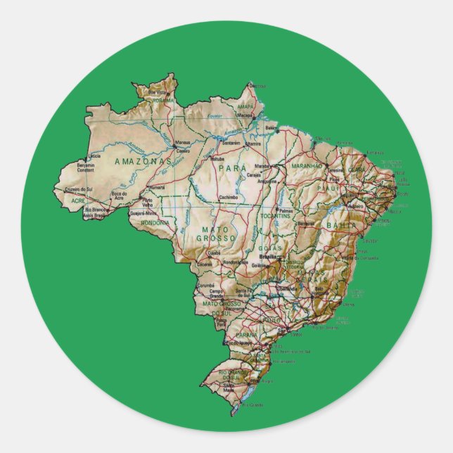 Brasilien Kartenaufkleber Runder Aufkleber (Vorderseite)